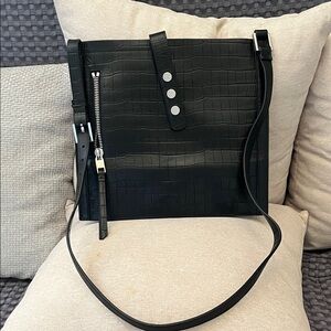 ALLSAINTS  flat crossbody Black leather Crocodile-Embossed Men's Bag